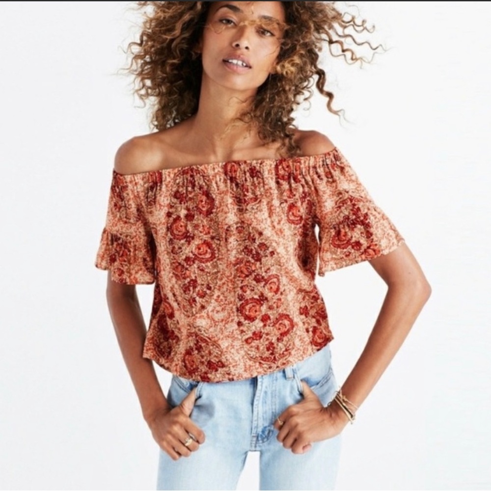 Madewell Silk Off-the-shoulder Top in Watercolor Paisley